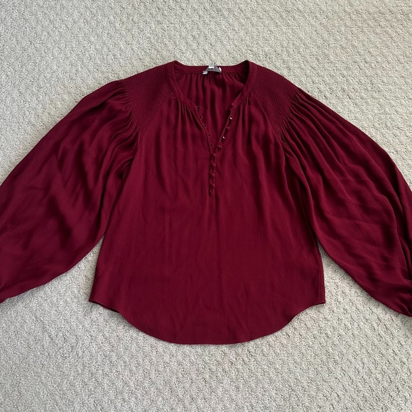 Joie Addalla Smocked-Shoulder Peasant Top Topanga (Wine Red) Size Small Casual - Picture 3 of 13